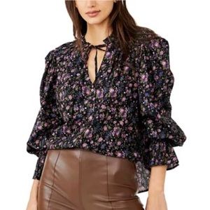 FREE PEOPLE Meant To Be Blouse NWT S  Black Combo